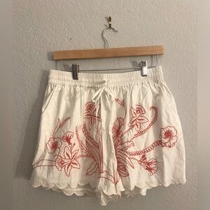 Rue stiic, embroidered shorts white and red, size medium, brand new with tags.